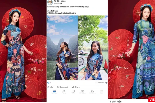 Nhiều tranh của họa sĩ Hà Hùng Dũng bị sao chép, vẽ lại trên các sản phẩm của cơ sở Áo dài Hoàng 