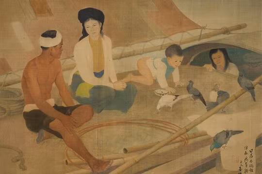 Bức Le Pécheur et Sa Famille (Gia đình ngư dân, lụa, 67cm x 110cm, 1940) của Lương Xuân Nhị bán hơn 13,8 tỷ đồng. 