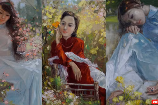 Các thiếu nữ áo dài trong tranh Lâm Đức Mạnh 