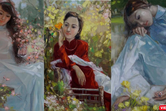 Các thiếu nữ áo dài trong tranh Lâm Đức Mạnh 