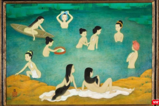 Bức tranh lụa “Những người phụ nữ tắm” của Mai Trung Thứ vừa bán ra thành công trên thị trường Châu Âu, có giá hơn 9 tỷ đồng