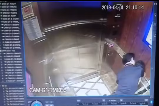 Hình cắt từ đoạn clip trong camera an ninh của tòa nhà chung cư Galaxy 