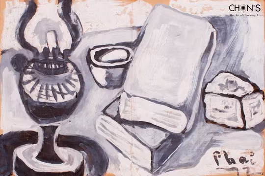 Bức “Đèn sách” của danh họa Bùi Xuân Phái trong bộ sưu tập của ông Nguyễn Văn Lâm (Lâm Cà Phê) đã bán với giá 116.650.000 VND.