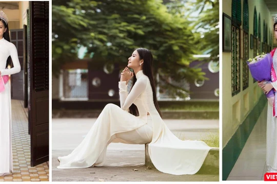 Hoa hậu Tiểu Vy, Á hậu Hoàng Thùy, Hoa hậu Đỗ Mỹ Linh thướt tha áo dài trắng 