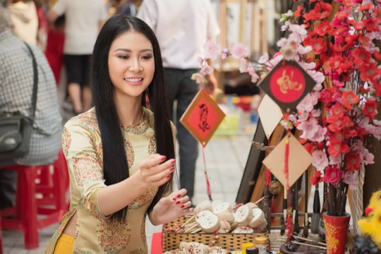 Người đẹp thu hút ánh nhìn với áo dài truyền thống đón xuân 