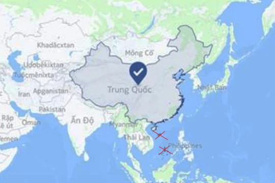 Ảnh chụp màn hình bản đồ của Facebook xác định cả Hoàng Sa, Trường Sa khi chọn vị trí "Trung Quốc".