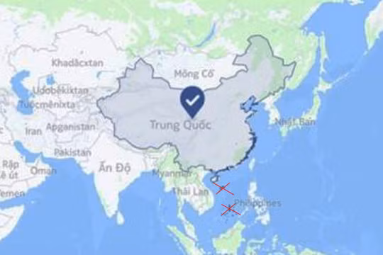 Ảnh chụp màn hình bản đồ của Facebook xác định cả Hoàng Sa, Trường Sa khi chọn vị trí "Trung Quốc".