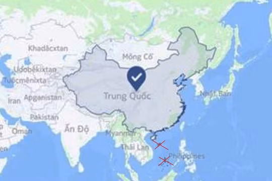 Ảnh chụp màn hình bản đồ của Facebook xác định cả Hoàng Sa, Trường Sa khi chọn vị trí "Trung Quốc" (ảnh chụp ngày 1/7/2018).