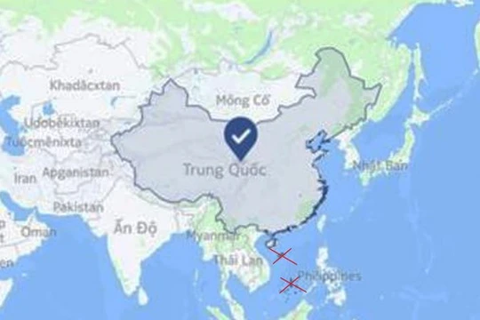 Ảnh chụp màn hình bản đồ của Facebook xác định cả Hoàng Sa, Trường Sa khi chọn vị trí "Trung Quốc" (ảnh chụp ngày 1/7/2018).