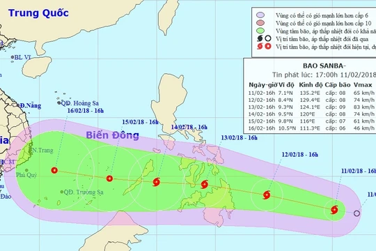 Bão giật cấp 12 đang tiến nhanh vào Biển Đông. Ảnh: Trung tâm dự báo khí tượng thủy văn Trung ương.