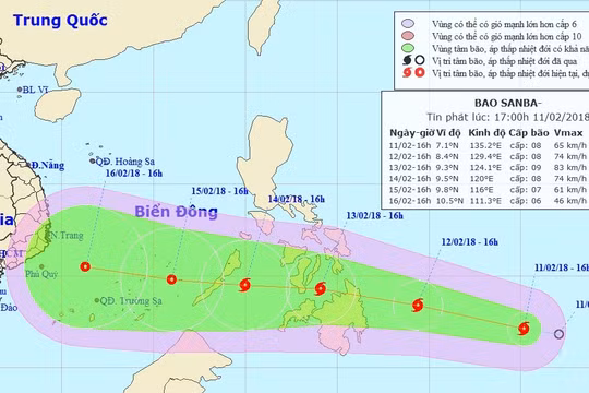 Bão giật cấp 12 đang tiến nhanh vào Biển Đông. Ảnh: Trung tâm dự báo khí tượng thủy văn Trung ương.