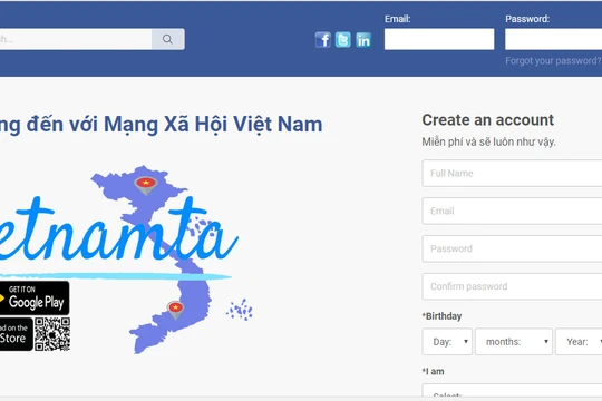 Trang mạng Vietnamta có giao diện đăng kí, đăng nhập tương đối giống mạng xã hội Facebook.