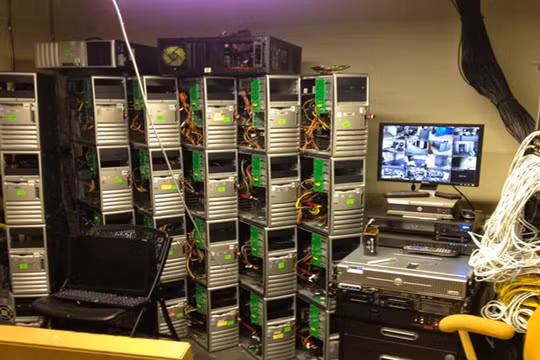 Sức hấp dẫn đến từ đồng tiền điện tử Bitcoin đang khiến cho nhiều người sôi sục, sẵn sàng đổ vài trăm triệu đồng đầu tư thiết bị và mỗi tháng chi tới vài chục triệu đồng tiền điện để “nuôi” dàn máy khủng “đào” Bitcoin. Ảnh: Cnet.