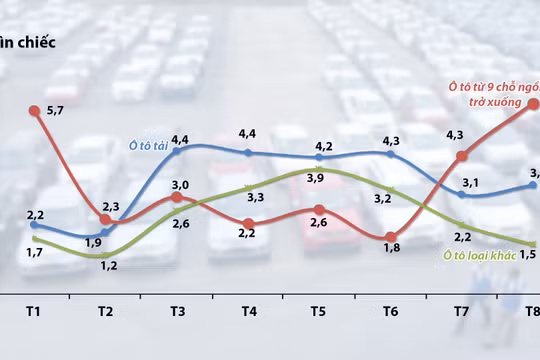 Lượng nhập khẩu ôtô nguyên chiếc các loại từ tháng 1 đến tháng 8-2015 - Nguồn: Tổng cục Hải quan 