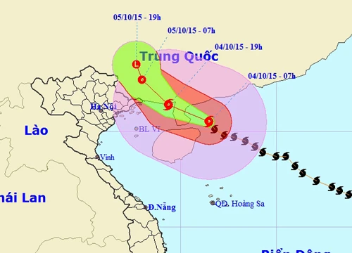Vị trí và hướng di chuyển của bão sõ 4 - Nguồn: Trung tâm Dự báo khí tượng thủy văn Trung ương