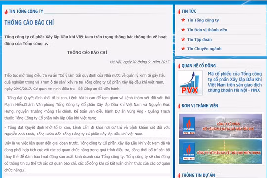 Thông cáo báo chí ngày 30/9/2017 của PVC