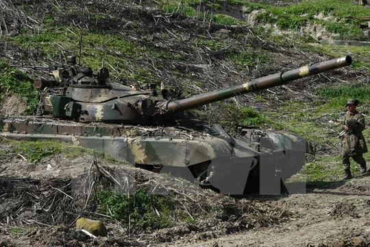 Binh sỹ làm nhiệm vụ tại khu vực Nagorny Karabakh. (Nguồn: AFP/TTXVN)