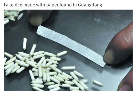 Gạo giấy vừa được phát hiện ở Quảng Đông - Ảnh chụp màn hình trang tin Shanghaiist