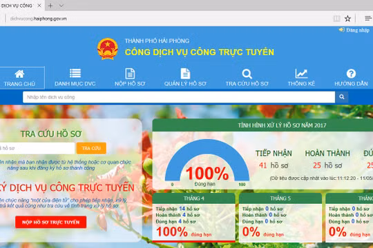 Ảnh chụp màn hình Cổng Dịch vụ công trực tuyến của Hải Phòng mới được khai trương.