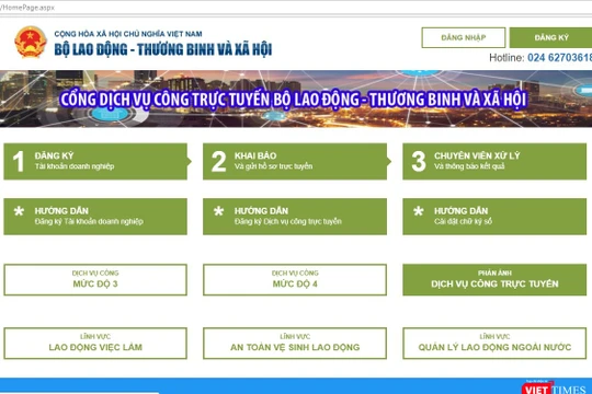 Giao diện Cổng dịch vụ công trực tuyến Bộ LĐTBXH. Ảnh: VietTimes
