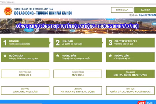 Giao diện Cổng dịch vụ công trực tuyến Bộ LĐTBXH. Ảnh: VietTimes