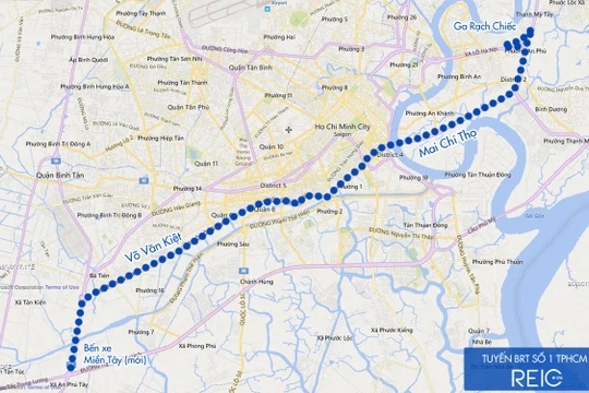 Bản đồ minh họa tuyến BRT số 1 của TP.HCM