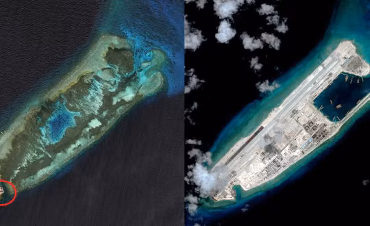 Đá Chữ Thập năm 2006 (trái) và năm 2015 (phải) - Ảnh: CSIS