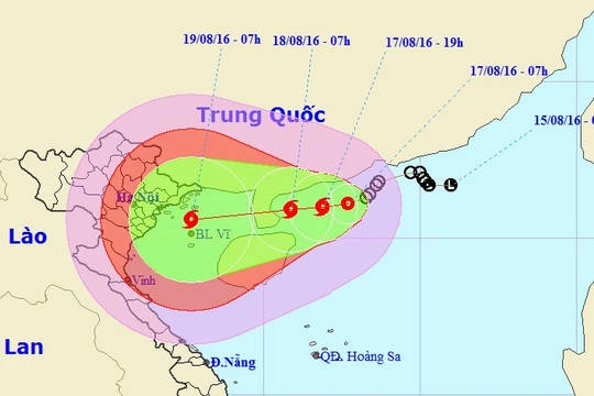 Vị trí và dự báo đường đi của áp thấp nhiệt đới - Nguồn: Trung tâm dự báo khí tượng thủy văn Trung ương