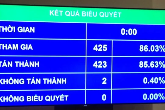 Kết quả biểu quyết thông qua dự án Bộ luật Tố tụng hình sự (sửa đổi) - Ảnh: L.K 