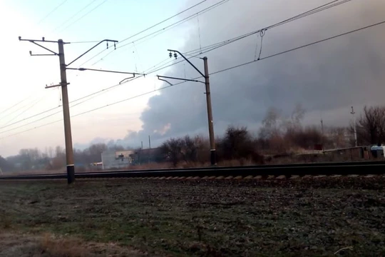 Vụ cháy nhìn từ xa. Ảnh Sputnik