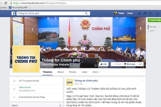 Một ngày ra mắt, đã có hơn 35.000 người 'thích' trang thông tin Chính phủ trên Facebook