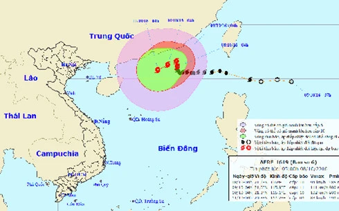 Vị trí và hướng đi của bão số 6
