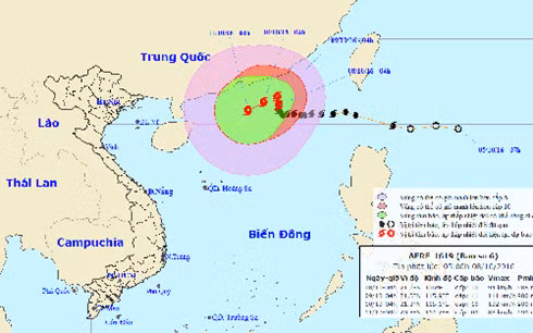 Vị trí và hướng đi của bão số 6
