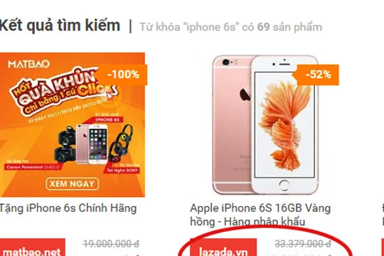 Chiếc iPhone màu vàng hồng bán trên Lazada.vn. Ảnh chụp màn hình.