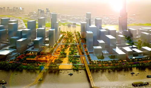 Đại lộ Vòng Cung trong Khu đô thị Thủ Thiêm sẽ là nơi tổ chức lễ duyệt binh có khí tài, xe hạng nặng tại TP HCM trong tương lai. Ảnh minh họa