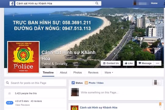 Giao diện trang Facebook Cảnh sát Hình sự Khánh Hòa.