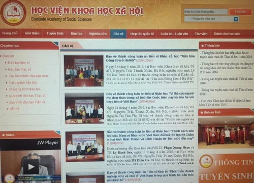 Trang web của học viện liên tục cập nhật thông tin trao bằng tiến sĩ