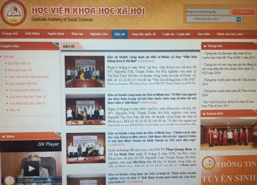 Trang web của học viện liên tục cập nhật thông tin trao bằng tiến sĩ