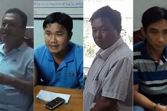 3 cán bộ Thanh tra giao thông (trái) và đối tượng Nguyễn Văn Cẩn