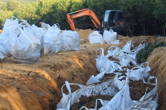 Toàn bộ bùn đen bốc trong vườn tràm sẽ được đưa về bãi tập kết Phú Hà tại Kỳ Tân, Kỳ Anh (ảnh:.T.Hoa)