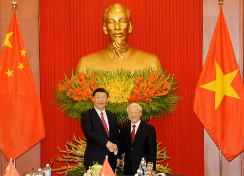 Tổng bí thư Nguyễn Phú Trọng và Tổng bí thư, Chủ tịch Trung Quốc Tập Cận Bình tại cuộc hội đàm. Ảnh: VGP.