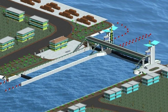 Phối cảnh cống kiểm soát triều Tân Thuận - Ảnh chụp lại: Lê Anh