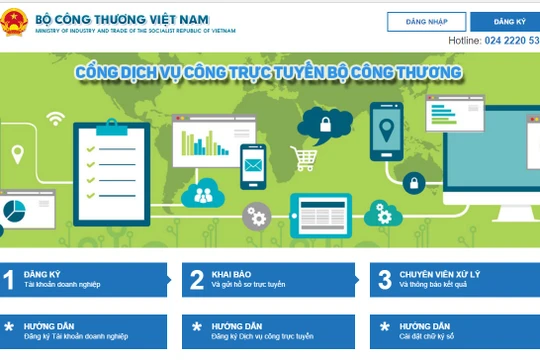 Cổng dịch vụ công trực tuyến của Bộ Công thương.