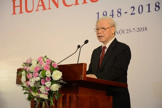 Tổng Bí thư Nguyễn Phú Trọng tại Lễ kỷ niệm 70 năm Ngày thành lập Liên hiệp các Hội Văn học nghệ thuật Việt Nam. Ảnh: QĐND