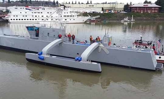 Tàu robot săn tìm tàu ngầm, hình ảnh do DARPA công bố ngày 16.2