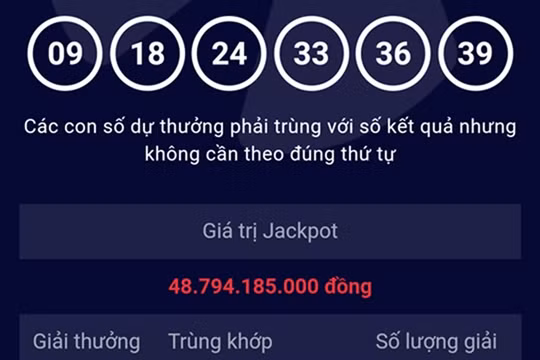 Kết quả mở thưởng kỳ 72 xác định 1 vé trúng giải Jackpot với dãy số may mắn 09-18-24-33-36-39.