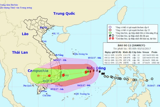 Hình đồ họa đường đi của bão số 12. Nguồn: Trung tâm dự báo khí tượng thủy văn 