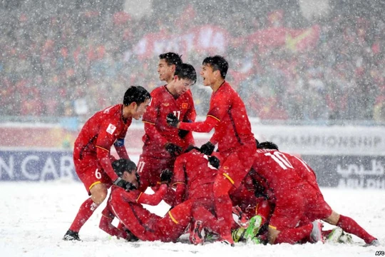 U23 Việt Nam trong trời tuyết.