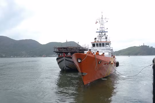 Tàu SAR 412 lai dắt tàu cá của ngư dân Bình Định bị nạn trên biển về đất liền - Ảnh minh họa: Hoàng Trọng