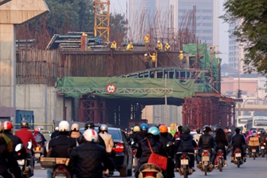 Đường sắt Cát Linh - Hà Đông đang gấp rút thi công các nhà ga (ảnh: Hữu Nghị)